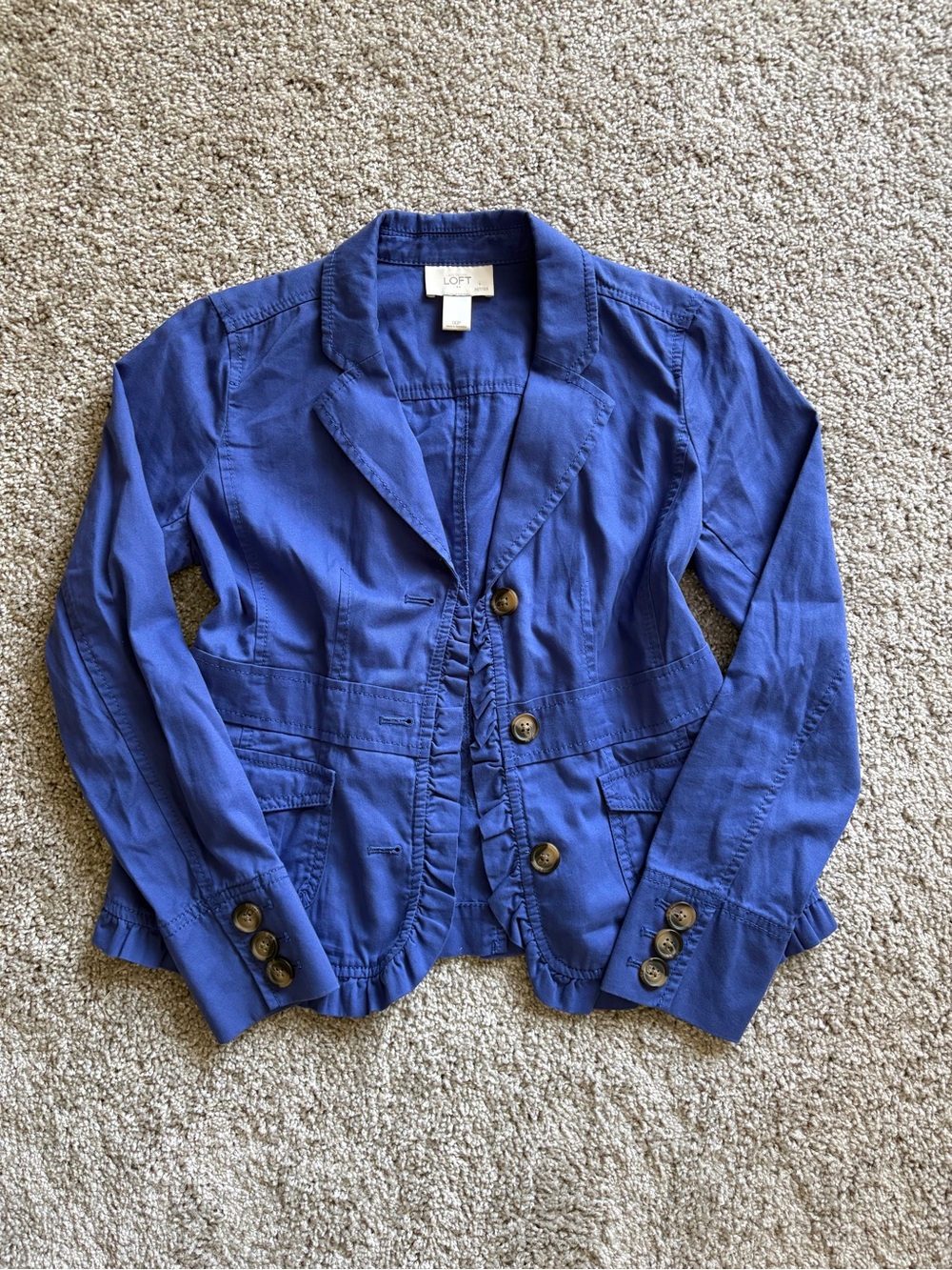 LOFT Royal Blue Ruffle-Trim Lightweight Blazer